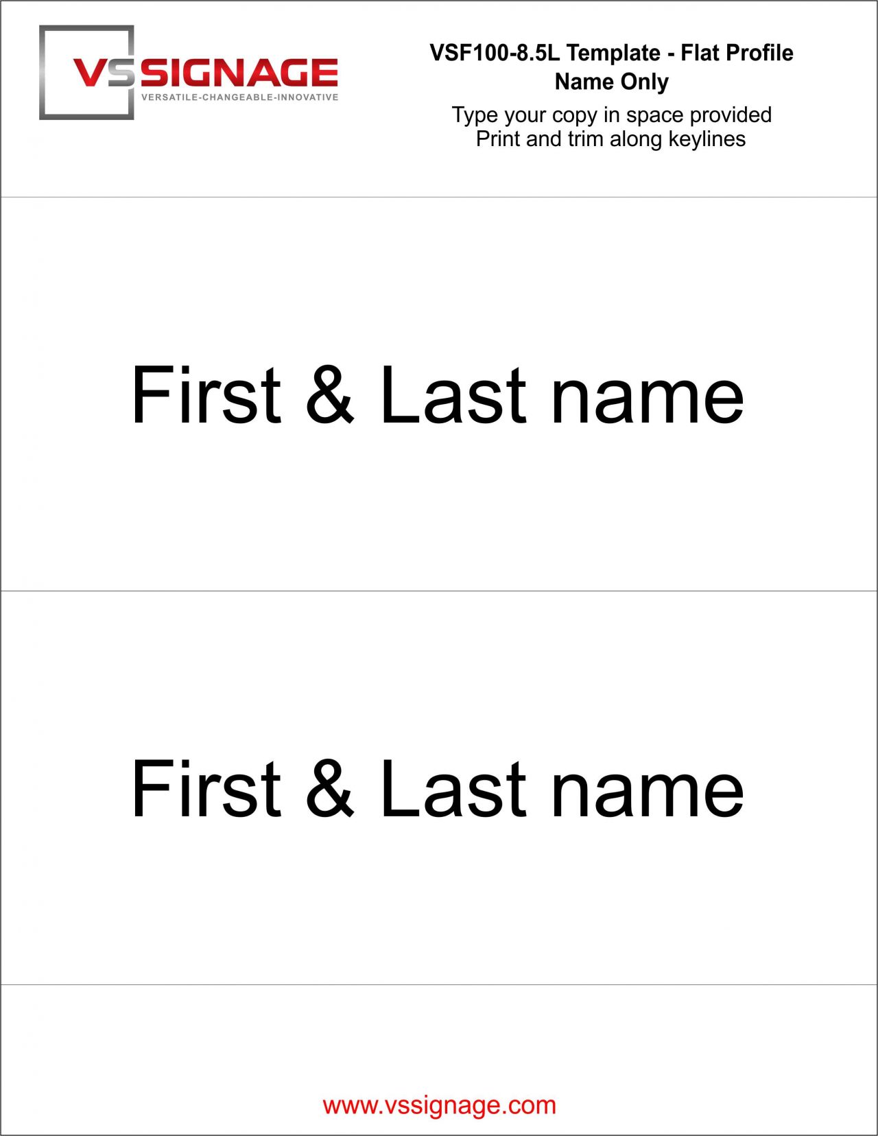 VS608.5L Name Plate Insert PDF Template VS Signage Systems