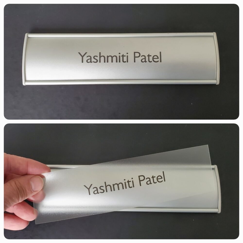 Custom Changeable VSC60-8.5L Curved Nameplate with printed insert YP